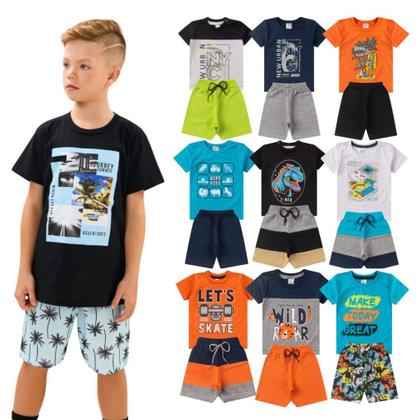 Imagem de Kit Sortido 10 Peças de Roupas 5 Conjuntos Camisetas + Shorts Infantil Menino 1 ao 14 Verão