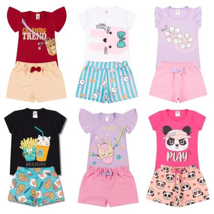 Imagem de Kit Sortido 10 Peças de Roupas Infantil bebê Menina 5 Camisetas 5 Bermudas Kit 5 com Conjuntos Infantil Verão para Menina Bebê dias quentes