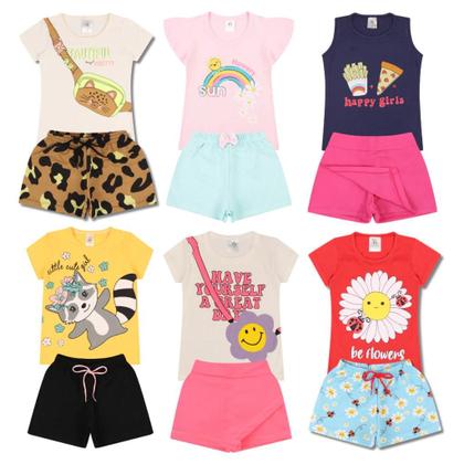 Imagem de Kit Sortido 10 Peças de Roupas Infantil bebê Menina 5 Camisetas 5 Bermudas Kit 5 com Conjuntos Infantil Verão para Menina Bebê dias quentes