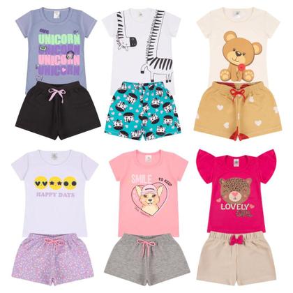 Imagem de Kit Sortido 10 Peças de Roupas Infantil bebê Menina 5 Camisetas 5 Bermudas Kit 5 com Conjuntos Infantil Verão para Menina Bebê dias quentes