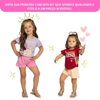 Imagem de Kit Sortido 10 Peças de Roupas Infantil bebê Menina 5 Camisetas 5 Bermudas Kit 5 com Conjuntos Infantil Verão para Menina Bebê dias quentes