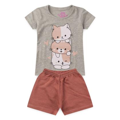 Imagem de Kit Sortido 10 Peças de Roupas Infantil Menina 5 Camisetas + 5 Bermudas - Conjuntos Feminino Verao