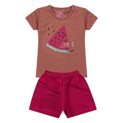 Imagem de Kit Sortido 10 Peças de Roupas Infantil Menina 5 Camisetas + 5 Bermudas - Conjuntos Feminino Verao
