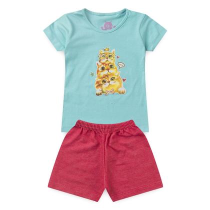 Imagem de Kit Sortido 10 Peças de Roupas Infantil Menina 5 Camisetas + 5 Bermudas - Conjuntos Feminino Verao