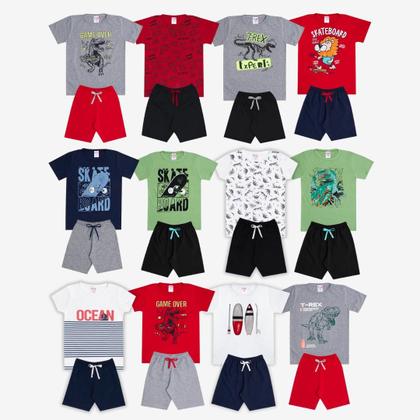 Imagem de Kit Sortido 10 Peças de Roupas Infantil Menino Kit 5 Conjuntos Infantil (5 Camiseta + 5 Shorts) 