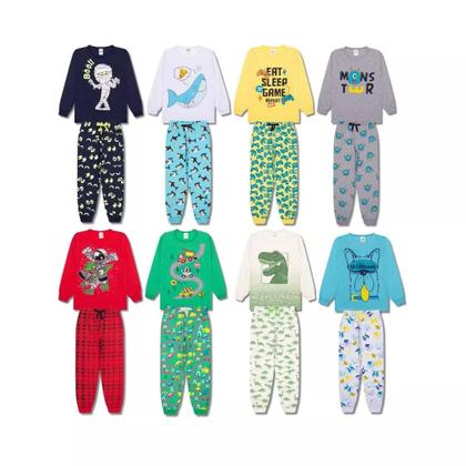 Imagem de Kit Sortido 10 Peças Pijama Infantil Menino Manga Comprida kit 5 pijamas para menino manga longa