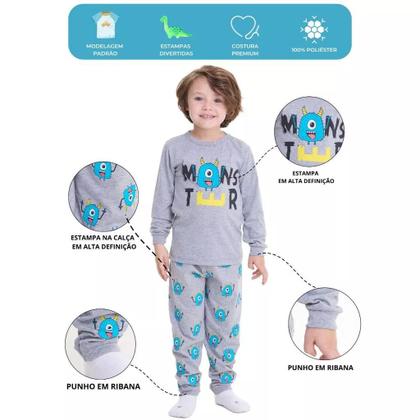 Imagem de Kit Sortido 10 Peças Pijama Infantil Menino Manga Comprida kit 5 pijamas para menino manga longa