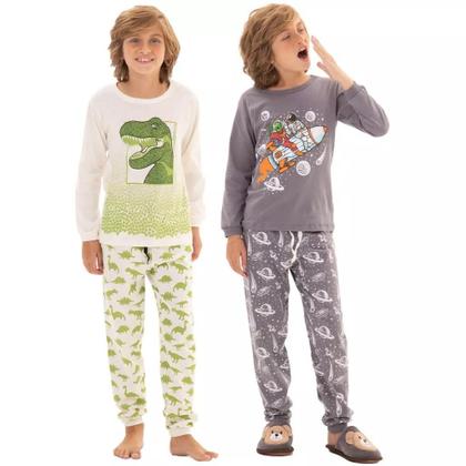 Imagem de Kit Sortido 10 Peças Pijama Infantil Menino Manga Comprida kit 5 pijamas para menino manga longa