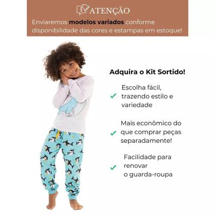 Imagem de Kit Sortido 10 Peças Pijama Infantil Menino Manga Comprida kit 5 pijamas para menino manga longa