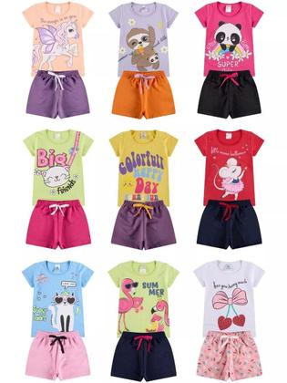 Imagem de Kit Sortido 14 Peças de Roupas Infantil Menina Conjunto Verão Roupas Infantil Menina dias quentes