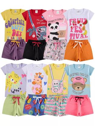 Imagem de Kit Sortido 14 Peças de Roupas Infantil Menina Conjunto Verão Roupas Infantil Menina dias quentes