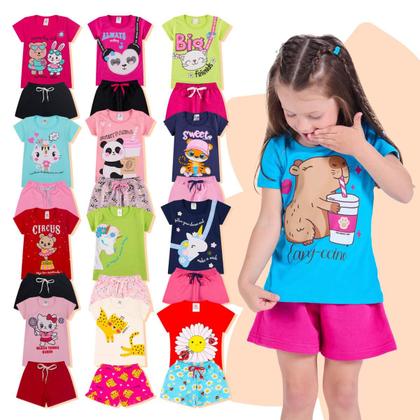 Imagem de Kit Sortido 14 Peças de Roupas Infantil Menina Conjunto Verão Roupas Infantil Menina dias quentes
