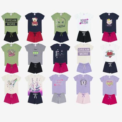 Imagem de Kit Sortido 14 Peças de Roupas Infantil Menina Kit 7 Conjuntos Infantil (7 Camiseta + 7 Shorts)