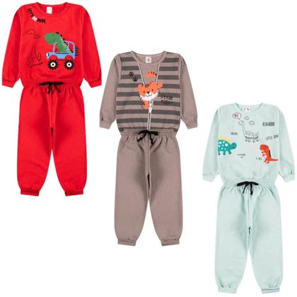 Imagem de Kit Sortido 4 Peças de Roupas Infantil Bebê para Menino 2 Casacos 2 Calças Kit 2 Conjuntos Moletom conforto bebê