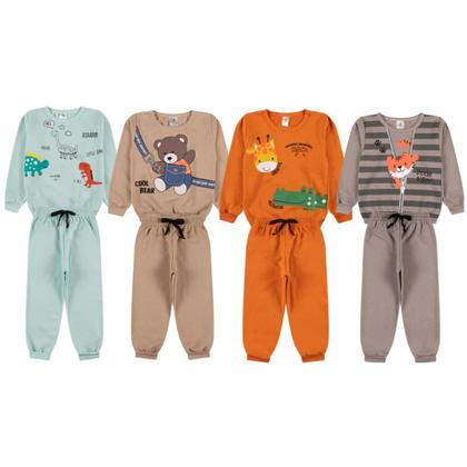 Imagem de Kit Sortido 4 Peças de Roupas Infantil Bebê para Menino 2 Casacos 2 Calças Kit 2 Conjuntos Moletom conforto bebê