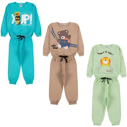 Imagem de Kit Sortido 4 Peças de Roupas Infantil Bebê para Menino 2 Casacos 2 Calças Kit 2 Conjuntos Moletom conforto bebê