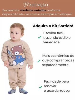 Imagem de Kit Sortido 4 Peças de Roupas Infantil Bebê para Menino 2 Casacos 2 Calças Kit 2 Conjuntos Moletom conforto bebê