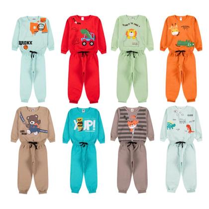 Imagem de Kit Sortido 4 Peças de Roupas Infantil Bebê para Menino 2 Casacos 2 Calças Kit 2 Conjuntos Moletom conforto bebê