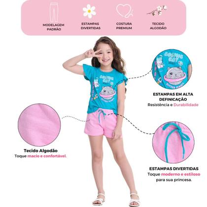 Imagem de Kit Sortido 4 Peças de Roupas Infantil Menina 2 Camisetas 2 Bermudas Kit com 2 Conjuntos de Roupa Infantil Menina Verão Feminino