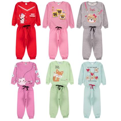 Imagem de Kit Sortido 4 Peças Moletom Roupa De Bebê Menina Infantil Inverno 2 Casacos 2 Calças Tamanhos 6 Meses a 24 Meses