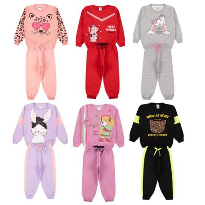 Imagem de Kit Sortido 4 Peças Moletom Roupa De Bebê Menina Infantil Inverno 2 Casacos 2 Calças Tamanhos 6 Meses a 24 Meses