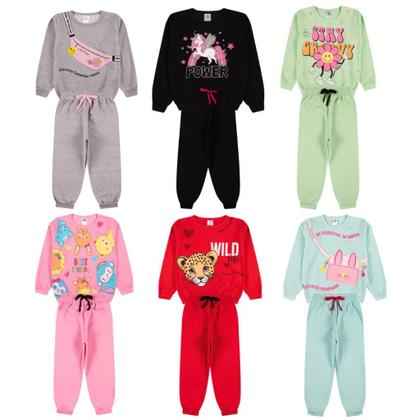 Imagem de Kit Sortido 4 Peças Moletom Roupa De Bebê Menina Infantil Inverno 2 Casacos 2 Calças Tamanhos 6 Meses a 24 Meses