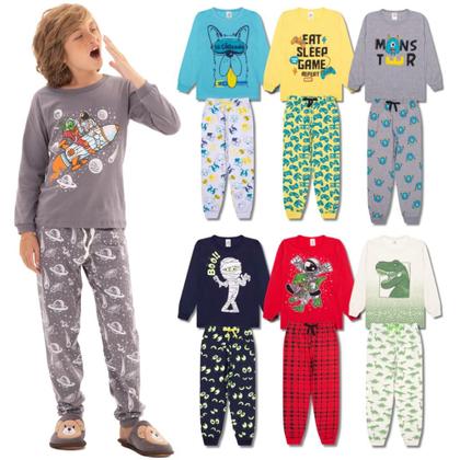 Imagem de Kit Sortido 4 Peças Pijama Comprido Infantil Menino 2 Camisas 2 Calças Kit com 2 Pijamas de Roupa Infantil Menino