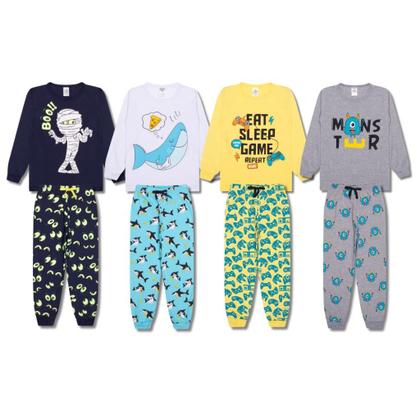 Imagem de Kit Sortido 4 Peças Pijama Comprido Infantil Menino 2 Camisas 2 Calças Kit com 2 Pijamas de Roupa Infantil Menino
