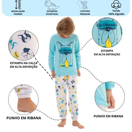 Imagem de Kit Sortido 4 Peças Pijama Comprido Infantil Menino 2 Camisas 2 Calças Kit com 2 Pijamas de Roupa Infantil Menino