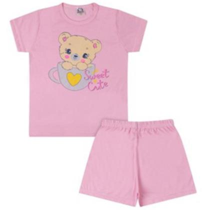 Imagem de Kit Sortido 4 Peças Pijama Infantil Menina - 2 Camisetas + 2 Bermudas