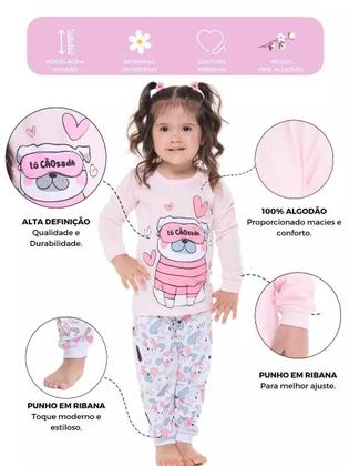 Imagem de Kit Sortido 4 Peças Pijama Manga Longa Bebê Menina 2 Camisas 2 Calças Kit com 2 Pijamas de Roupa Infantil para bebê
