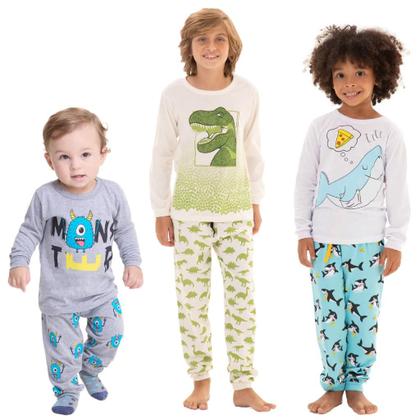 Imagem de Kit Sortido 4 Peças Pijama Manga Longa Bebê Menino 2 Camisas 2 Calças Kit com 2 Pijamas de Roupa Infantil bebê
