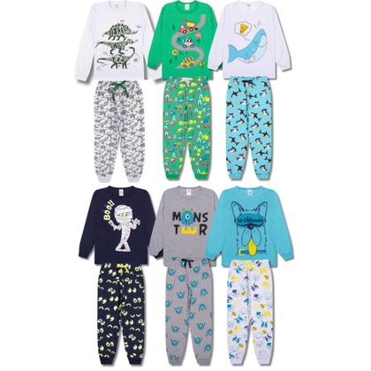 Imagem de Kit Sortido 4 Peças Pijama Manga Longa Bebê Menino 2 Camisas 2 Calças Kit com 2 Pijamas de Roupa Infantil bebê