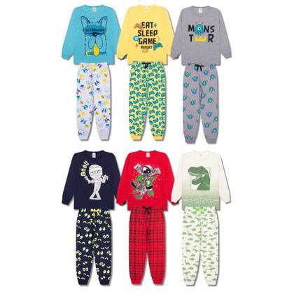 Imagem de Kit Sortido 4 Peças Pijama Manga Longa Bebê Menino 2 Camisas 2 Calças Kit com 2 Pijamas de Roupa Infantil bebê