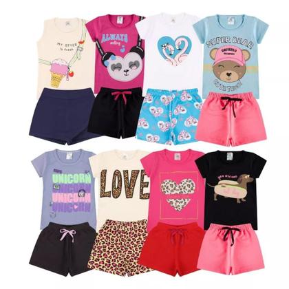 Imagem de Kit Sortido 6 Peças de Roupas Infantil feminino bebê Menina 3 Camisetas 3 Bermudas Kit 3 com Conjuntos Infantil Verão para Menina Bebê dias quentes