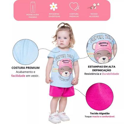 Imagem de Kit Sortido 6 Peças de Roupas Infantil feminino bebê Menina 3 Camisetas 3 Bermudas Kit 3 com Conjuntos Infantil Verão para Menina Bebê dias quentes