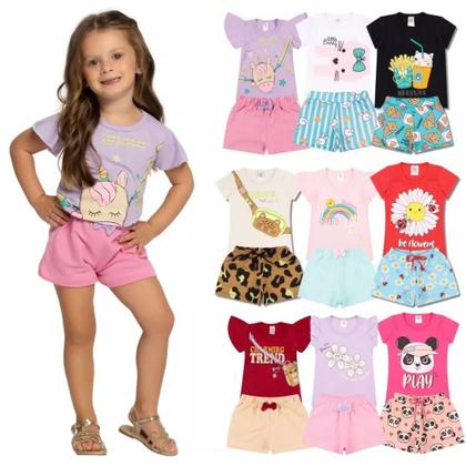 Imagem de Kit Sortido 6 Peças de Roupas Infantil feminino bebê Menina 3 Camisetas 3 Bermudas Kit 3 com Conjuntos Infantil Verão para Menina Bebê dias quentes