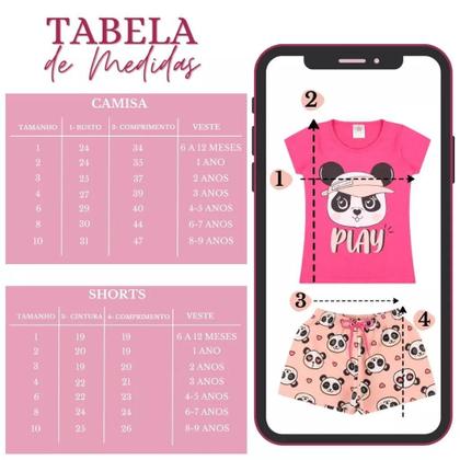 Imagem de Kit Sortido 6 Peças de Roupas Infantil feminino bebê Menina 3 Camisetas 3 Bermudas Kit 3 com Conjuntos Infantil Verão para Menina Bebê dias quentes
