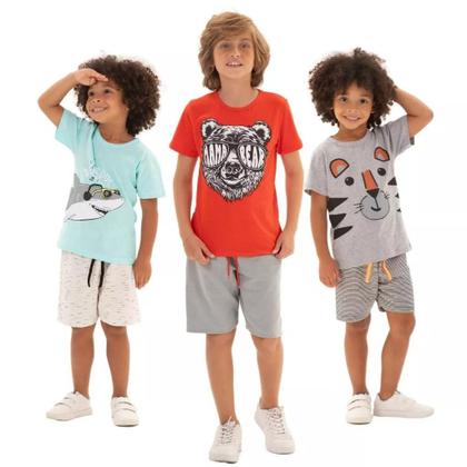Imagem de Kit Sortido 6 Peças de Roupas Infantil Masculino para Menino 3 Camisetas 3 Bermudas Kit com 3 Conjuntos Infantil Verão para Menino dias quentes