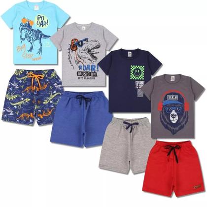 Imagem de Kit Sortido 6 Peças de Roupas Infantil Masculino para Menino 3 Camisetas 3 Bermudas Kit com 3 Conjuntos Infantil Verão para Menino dias quentes