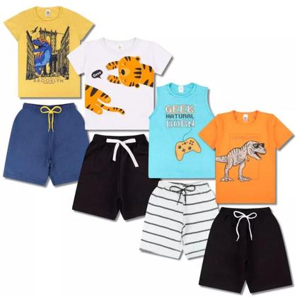 Imagem de Kit Sortido 6 Peças de Roupas Infantil Masculino para Menino 3 Camisetas 3 Bermudas Kit com 3 Conjuntos Infantil Verão para Menino dias quentes