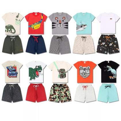 Imagem de Kit Sortido 6 Peças de Roupas Infantil Masculino para Menino 3 Camisetas 3 Bermudas Kit com 3 Conjuntos Infantil Verão para Menino dias quentes