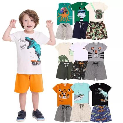 Imagem de Kit Sortido 6 Peças de Roupas Infantil Masculino para Menino 3 Camisetas 3 Bermudas Kit com 3 Conjuntos Infantil Verão para Menino dias quentes