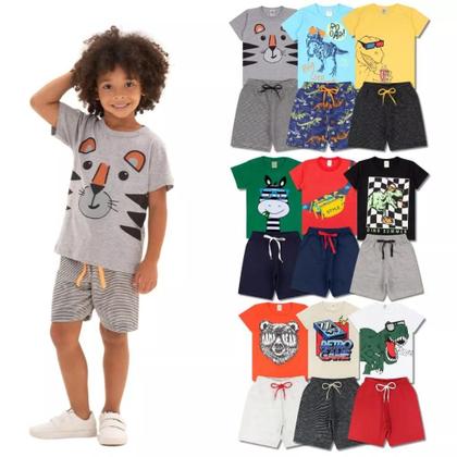 Imagem de Kit Sortido 6 Peças de Roupas Infantil Masculino para Menino 3 Camisetas 3 Bermudas Kit com 3 Conjuntos Infantil Verão para Menino dias quentes