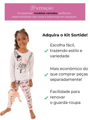 Imagem de Kit Sortido 6 Peças Pijama Comprido Infantil Menina bebê 3 Camisas 3 Calças Kit com 3 Pijamas longo e Roupa bebê Menina