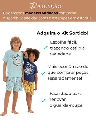 Imagem de Kit Sortido 6 Peças Pijama Curto infantil Menino 3 Camisas 3 Bermudas Kit 3 Pijamas menino Roupa Infantil