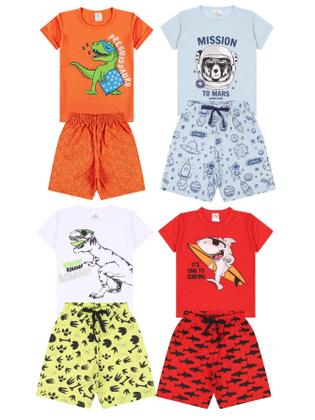 Imagem de Kit Sortido 6 Peças Pijama Curto infantil Menino 3 Camisas 3 Bermudas Kit 3 Pijamas menino Roupa Infantil