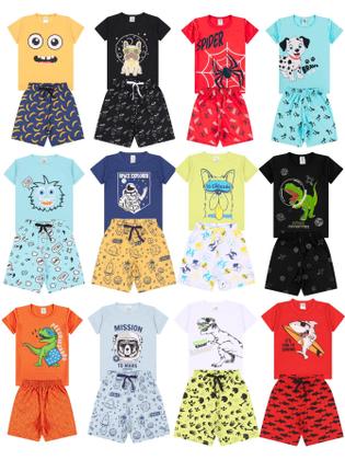 Imagem de Kit Sortido 6 Peças Pijama Curto infantil Menino 3 Camisas 3 Bermudas Kit 3 Pijamas menino Roupa Infantil