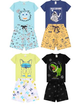 Imagem de Kit Sortido 6 Peças Pijama Curto infantil Menino 3 Camisas 3 Bermudas Kit 3 Pijamas menino Roupa Infantil