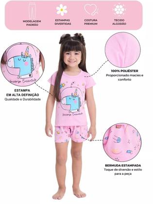 Imagem de Kit Sortido 8 Peças Pijama Curto Bebê Menina 4 Camisas 4 Bermudas Kit 4 Pijamas menina Bebê Roupa Infantil